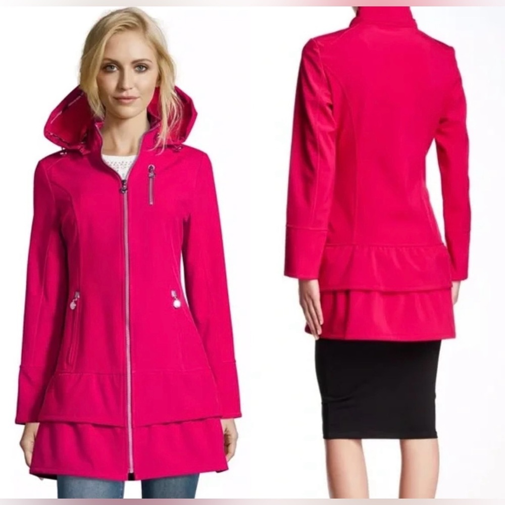 Betsey Johnson Hot Pink Hooded Tiered Zip-Front Coat